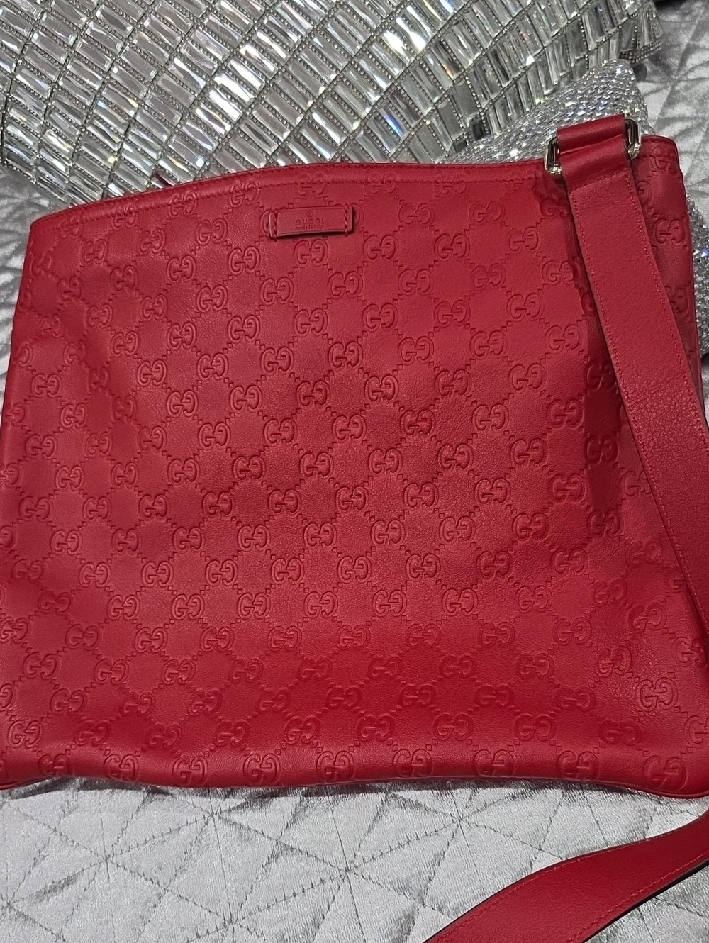 Gucci Red Embossed GG Leather Crossbody Bag